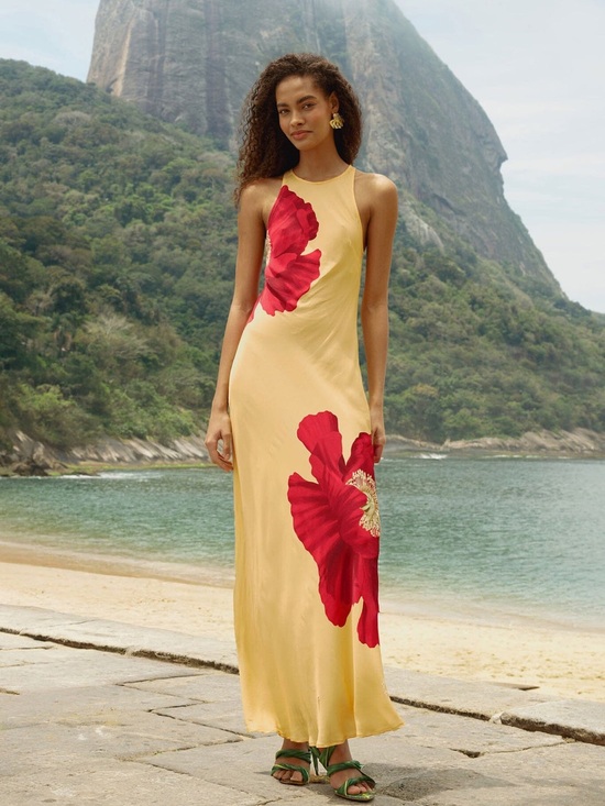 FARM Rio Dresses & Skirts - FARM Rio Light Yellow Poppy Flowers Sleeveless Maxi Dress